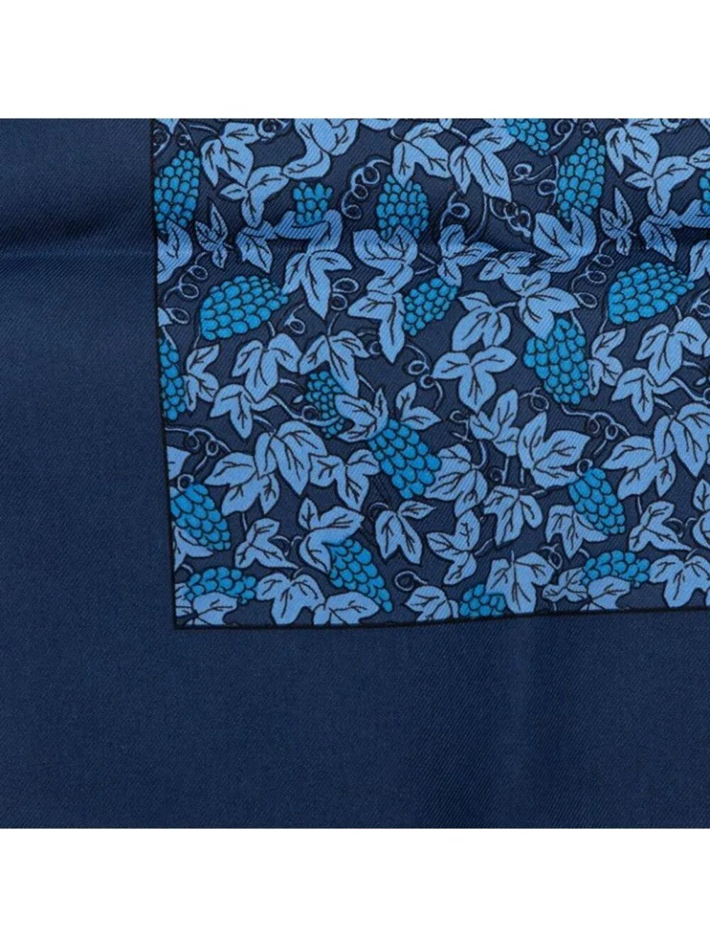 Hermes Carre 45 Petit Gavroche Grape Vines Gray Scarf Navy Blue Silk